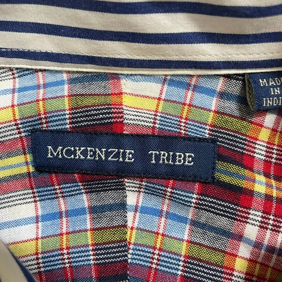 McKenzie Tribe Mens Plaid Button Down Long Sleeve Shirt Size  Large/ L Red Blue - Picture 5 of 7